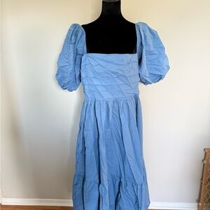 Abercrombie & Fitch Blue Puff Sleeve Midi Dress